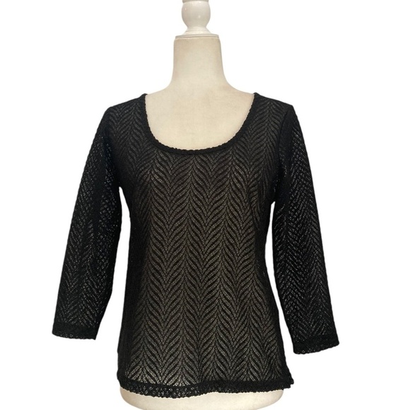 Reiss Lennox Top Scoop Neck Semi Sheer Herringbone Pattern in Black - Picture 4 of 8